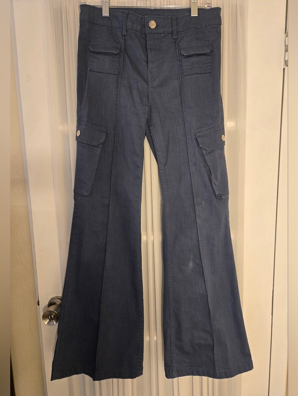 H&M Flared Wide-Leg Cargo Jeans in Slate Blue